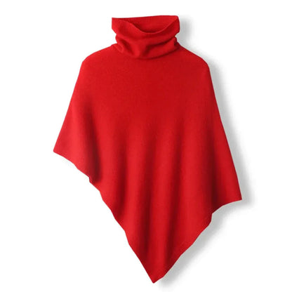 Soft Womens Wool Poncho - Turtleneck, Pointed Hem, Layering