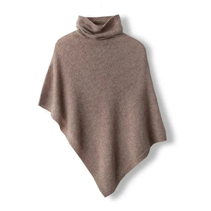Soft Womens Wool Poncho - Turtleneck, Pointed Hem, Layering