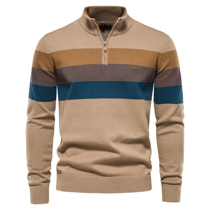 Soft Classic Men’s Zip Pullover - Striped Cotton Casual