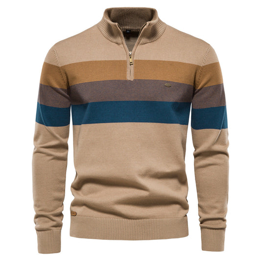 Soft Classic Men’s Zip Pullover - Striped Cotton Casual