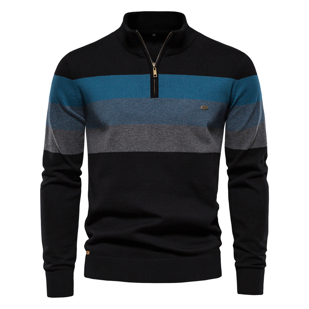Soft Classic Men’s Zip Pullover - Striped Cotton Casual