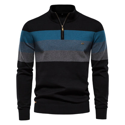 Soft Classic Men’s Zip Pullover - Striped Cotton Casual