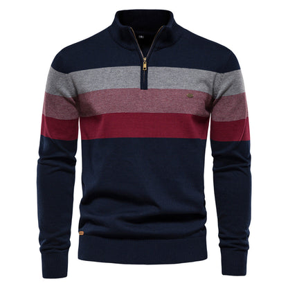 Soft Classic Men’s Zip Pullover - Striped Cotton Casual