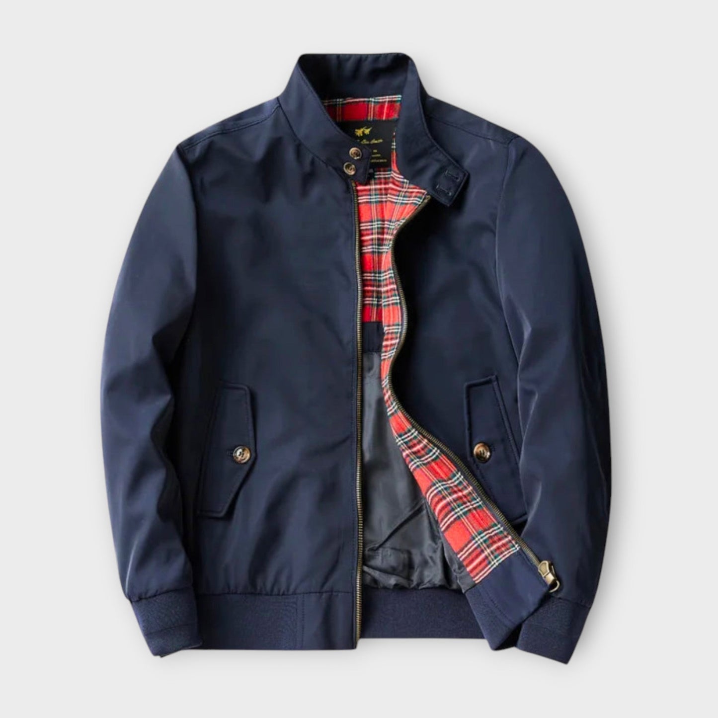 Lightweight Mens Bomber Jacket - Stand Collar, Plaid Lining