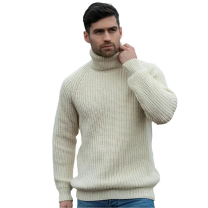 Warm Cozy Men's Turtleneck Sweater - Chunky Ribbed Wool