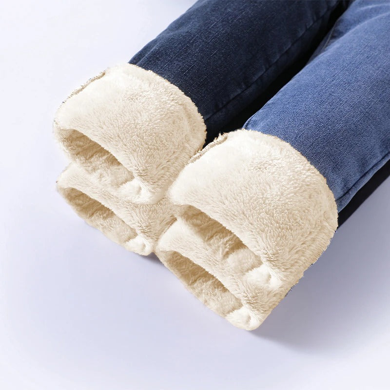 Wärmende Damenjeans – hohe Taille, Fleece-Futter, für kalte Tage 2