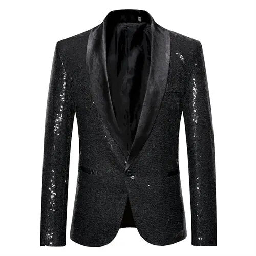 Waterproof men’s blazer jacket – fleece-lined, shiny gold sequin, for formal and casual occasions 0