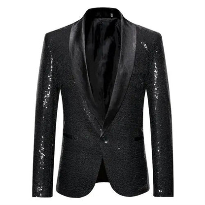 Waterproof men’s blazer jacket – fleece-lined, shiny gold sequin, for formal and casual occasions 0
