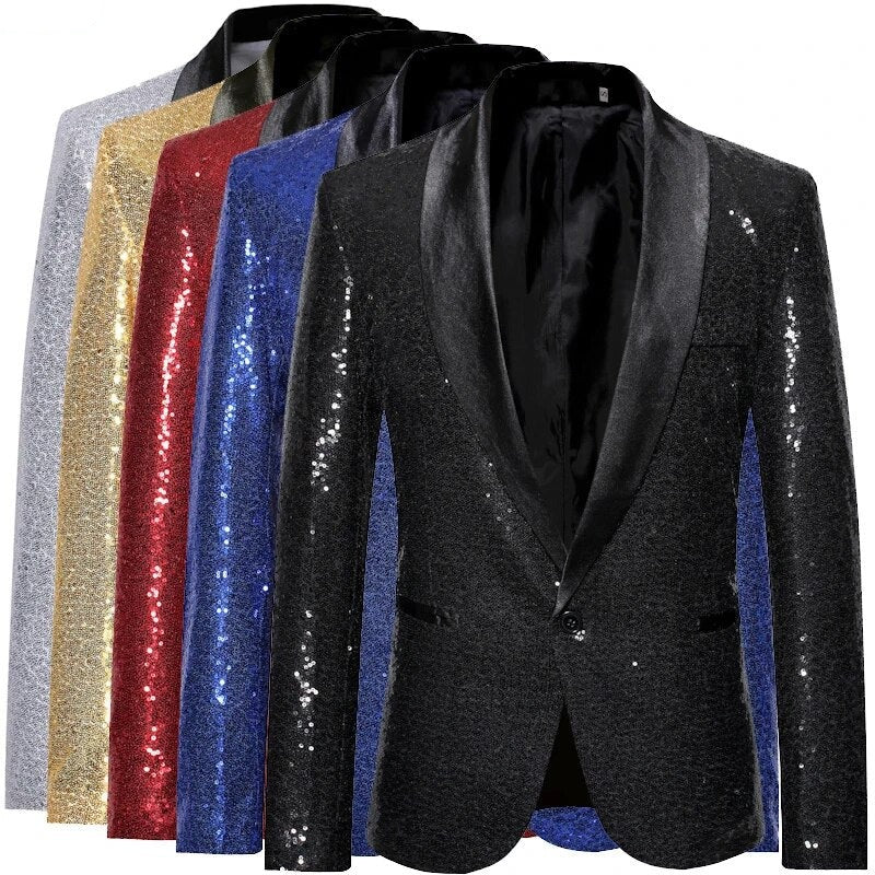 Waterproof men’s blazer jacket – fleece-lined, shiny gold sequin, for formal and casual occasions 1
