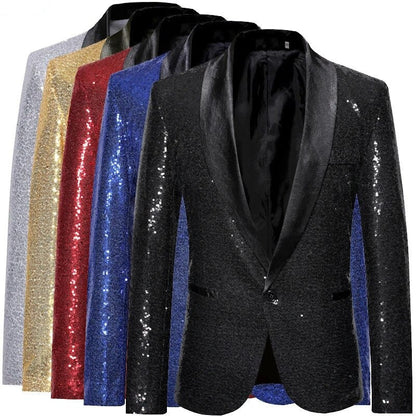 Waterproof men’s blazer jacket – fleece-lined, shiny gold sequin, for formal and casual occasions 1
