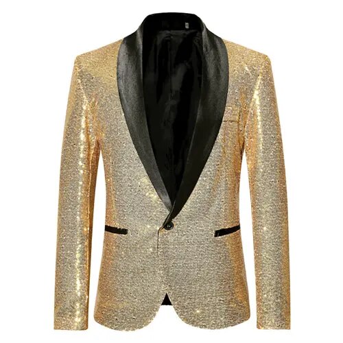 Waterproof men’s blazer jacket – fleece-lined, shiny gold sequin, for formal and casual occasions 4