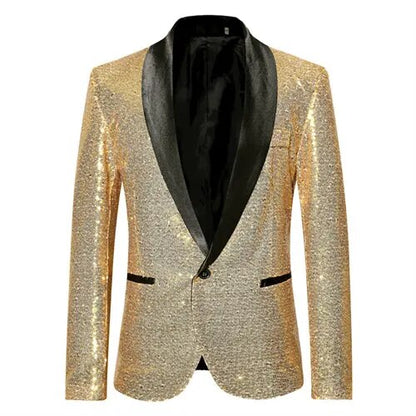 Waterproof men’s blazer jacket – fleece-lined, shiny gold sequin, for formal and casual occasions 4