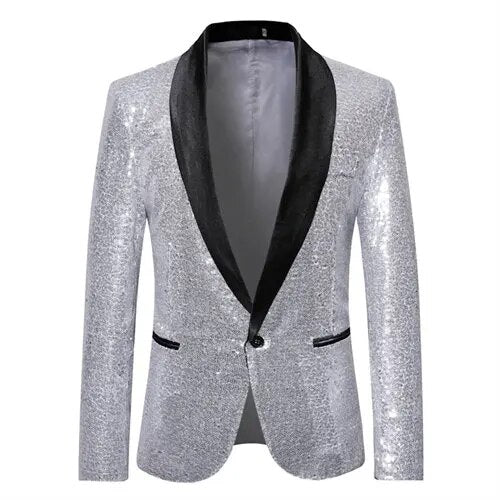 Waterproof men’s blazer jacket – fleece-lined, shiny gold sequin, for formal and casual occasions 6