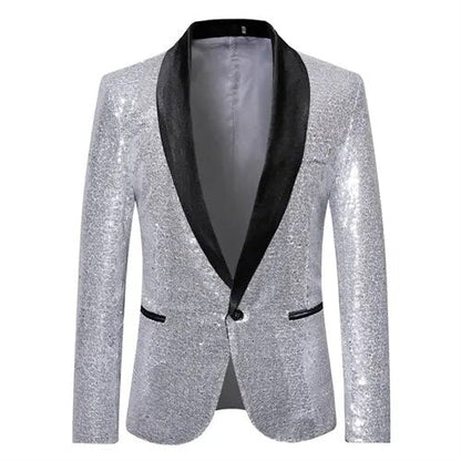 Waterproof men’s blazer jacket – fleece-lined, shiny gold sequin, for formal and casual occasions 6