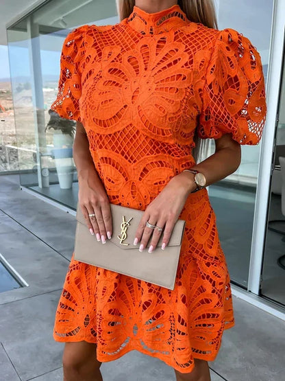 Variant image for Elegant Women's Embroidered Puff Sleeve Dress, Lightweight Summer Dress for Casual and Formal Occasions-1