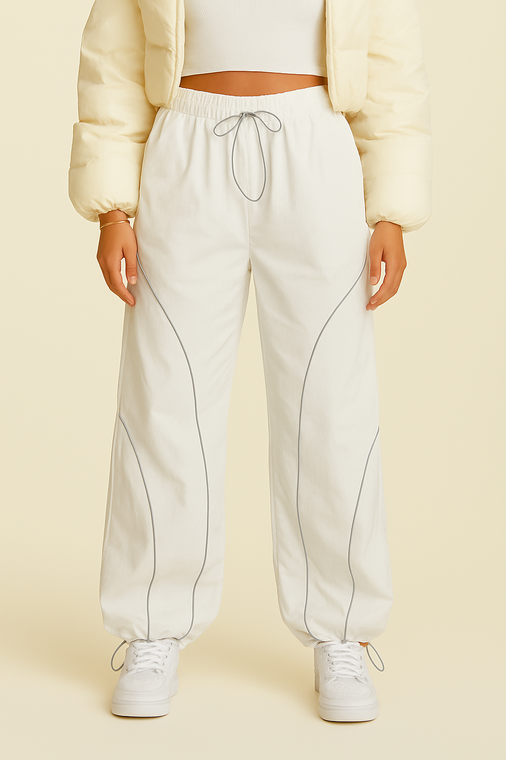 White Track Pants for Men, Comfortable Mens Sweatpants with Adjustable Waist and Pockets, Athletic Casual Wear-3