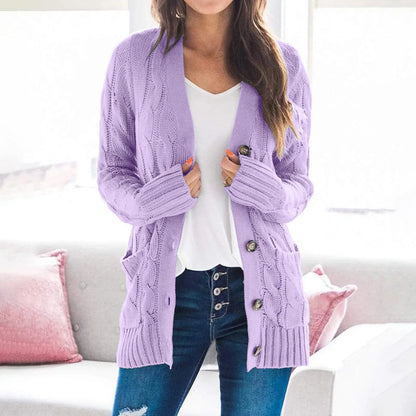 Soft Women’s Knit Button Cardigan - Hip Length Acrylic