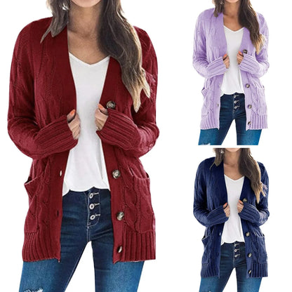 Soft Women’s Knit Button Cardigan - Hip Length Acrylic