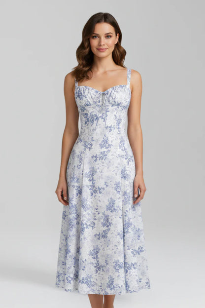 Vestito leggero da donna - spalline sottili, midi floreale fluido, poliestere, per l’estate