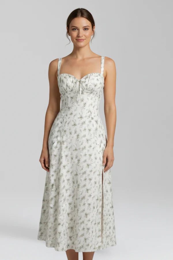 Vestito leggero da donna - spalline sottili, midi floreale fluido, poliestere, per l’estate