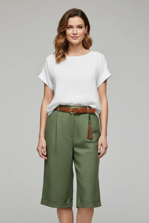 Atmungsaktive Damen-Shorts – lässig, knielang, gerade geschnitten, Baumwoll-Leinen, für sommerliche Freizeitkleidung