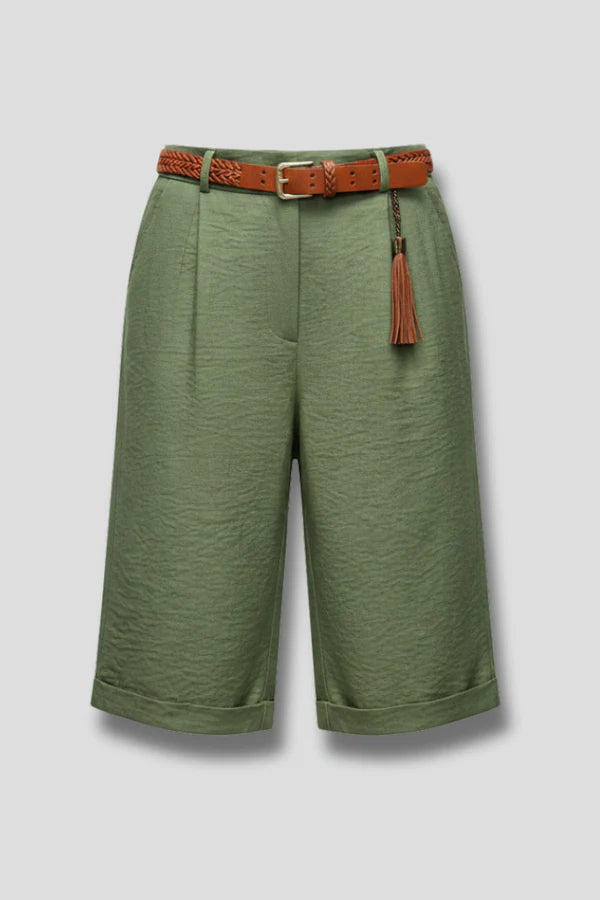 Atmungsaktive Damen-Shorts – lässig, knielang, gerade geschnitten, Baumwoll-Leinen, für sommerliche Freizeitkleidung