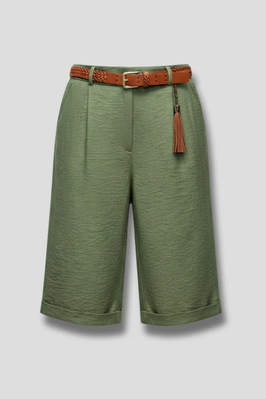 Pantaloncini traspiranti da donna - casual, lunghezza al ginocchio, gamba dritta, misto cotone e lino, per abbigliamento estivo casual