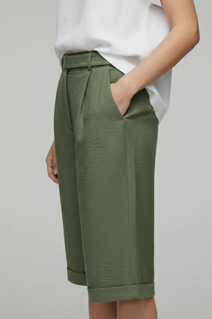 Atmungsaktive Damen-Shorts – lässig, knielang, gerade geschnitten, Baumwoll-Leinen, für sommerliche Freizeitkleidung