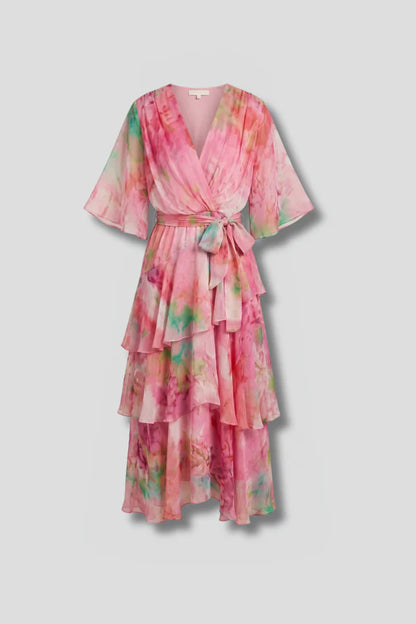 Vestito leggero da donna - modello a infilare, a strati, chiffon, tie-dye, abbigliamento casual per vacanze