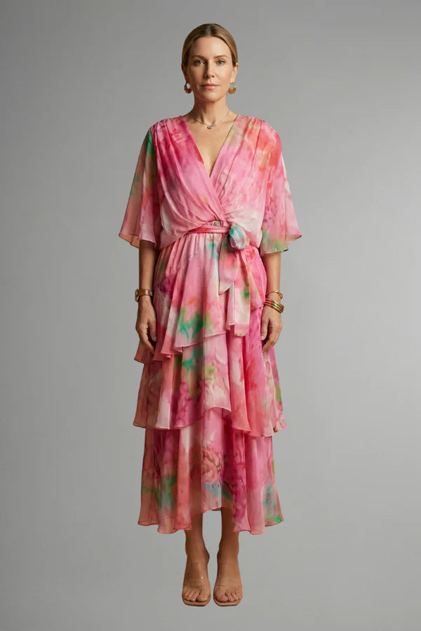 Vestito leggero da donna - modello a infilare, a strati, chiffon, tie-dye, abbigliamento casual per vacanze