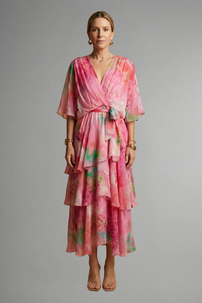 Vestito leggero da donna - modello a infilare, a strati, chiffon, tie-dye, abbigliamento casual per vacanze