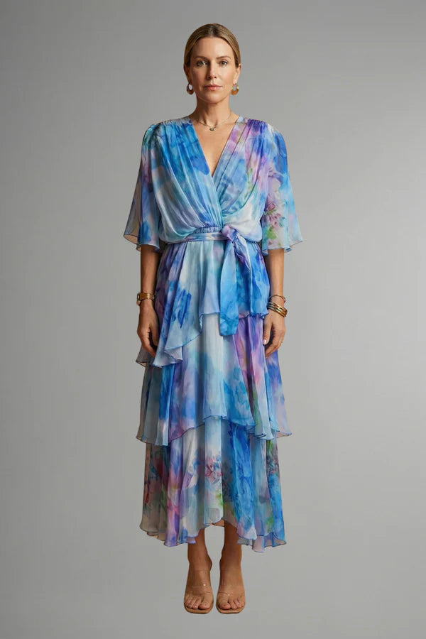 Vestito leggero da donna - modello a infilare, a strati, chiffon, tie-dye, abbigliamento casual per vacanze