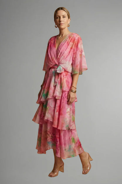 Vestito leggero da donna - modello a infilare, a strati, chiffon, tie-dye, abbigliamento casual per vacanze