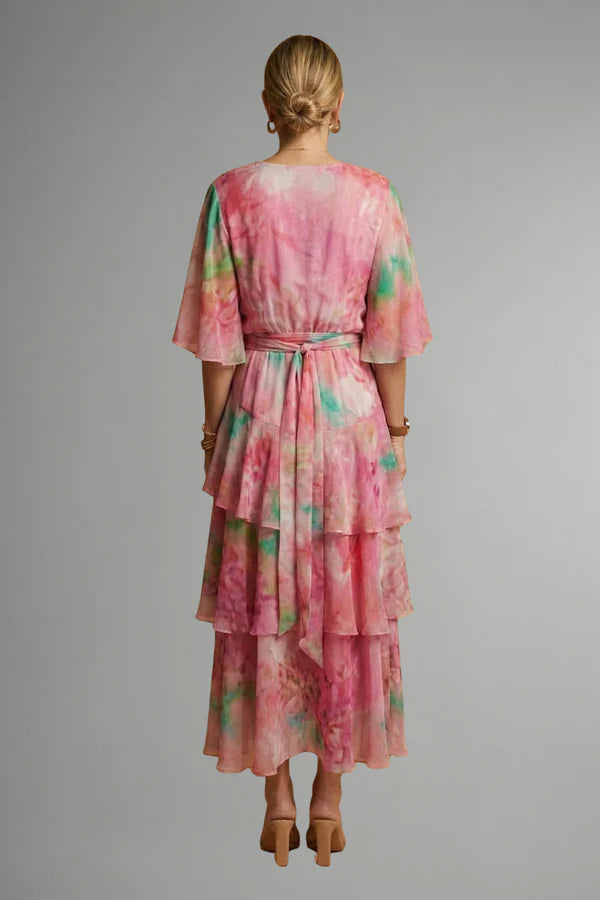 Vestito leggero da donna - modello a infilare, a strati, chiffon, tie-dye, abbigliamento casual per vacanze