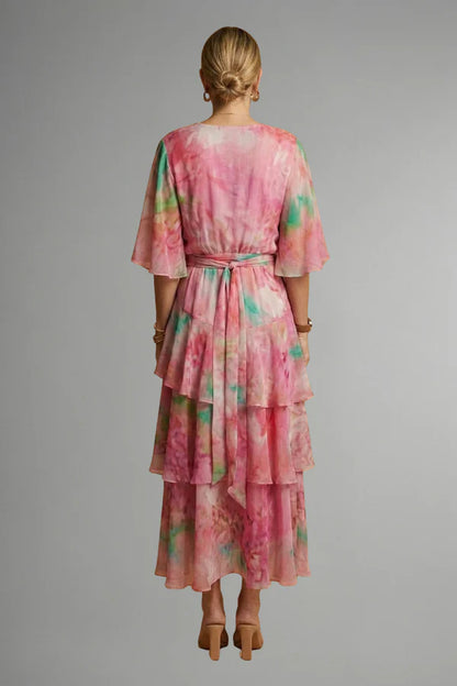 Vestito leggero da donna - modello a infilare, a strati, chiffon, tie-dye, abbigliamento casual per vacanze