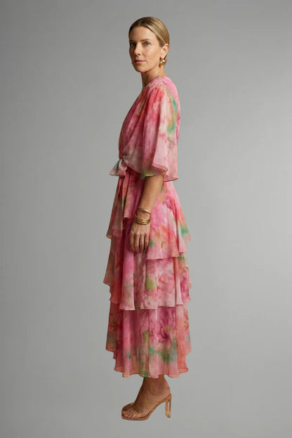 Vestito leggero da donna - modello a infilare, a strati, chiffon, tie-dye, abbigliamento casual per vacanze