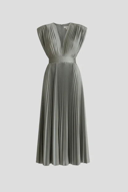 Vestito leggero da donna - scollo a V plissettato senza maniche, poliestere, abbigliamento casual per eventi estivi
