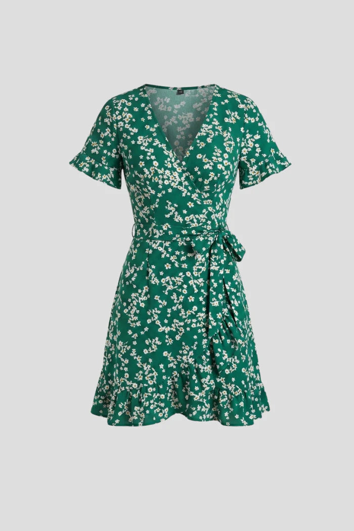 Lightweight women's dress – wrap v-neck, floral print, chiffon, for warm-weather occasions
