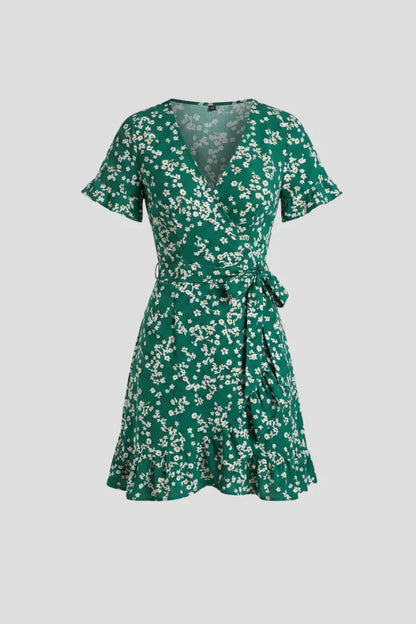 Lightweight women's dress – wrap v-neck, floral print, chiffon, for warm-weather occasions