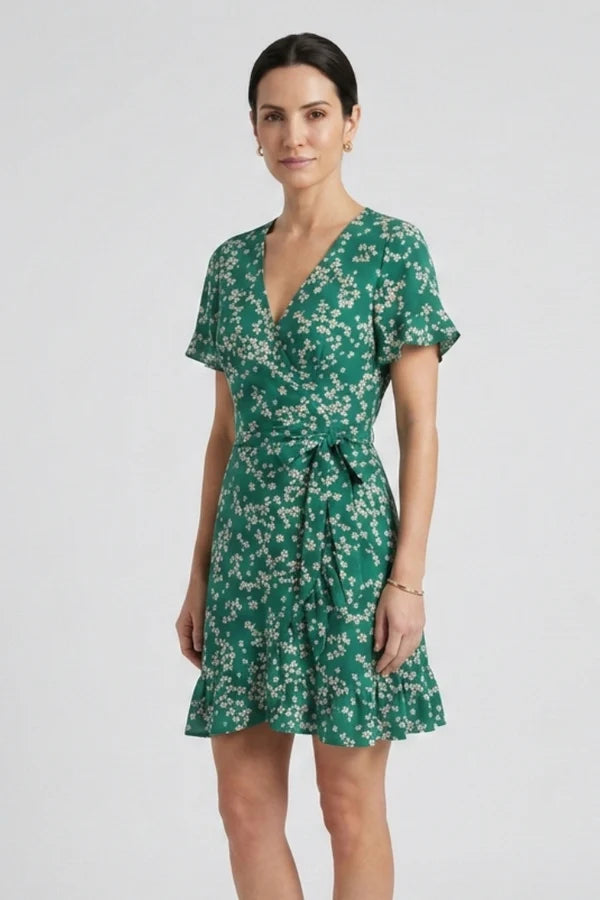 Lightweight women's dress – wrap v-neck, floral print, chiffon, for warm-weather occasions