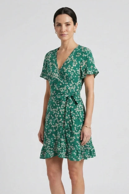 Lightweight women's dress – wrap v-neck, floral print, chiffon, for warm-weather occasions