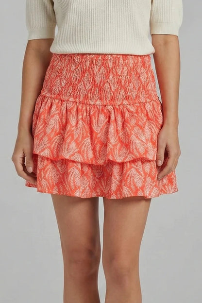 Gonna corta leggera da donna plissettata con stampa floreale - strati arricciati, poliestere, abbigliamento casual