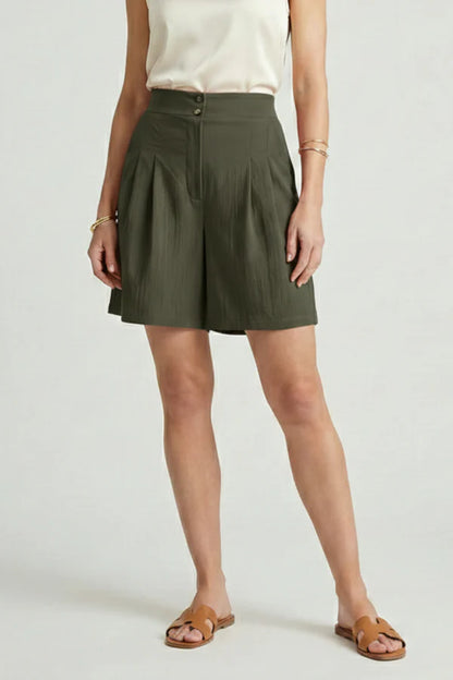 Shorts doux pour femmes - taille haute, jambe large, coupe décontractée, polyester, tenue quotidienne