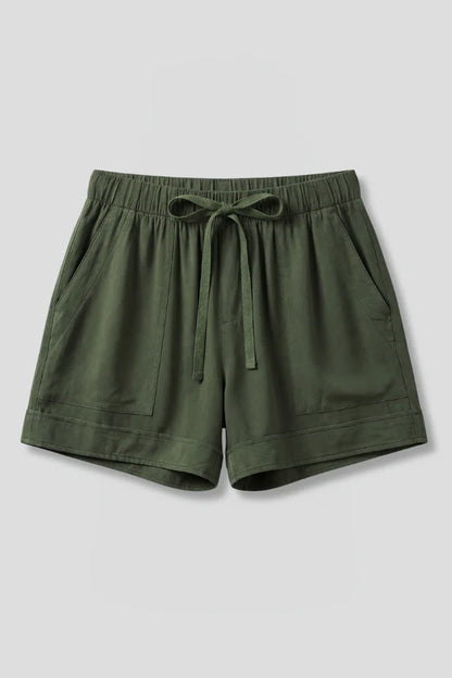 Shorts respirants pour femmes - poches plissées, jambe large, mélange coton, style à enfiler, décontracté