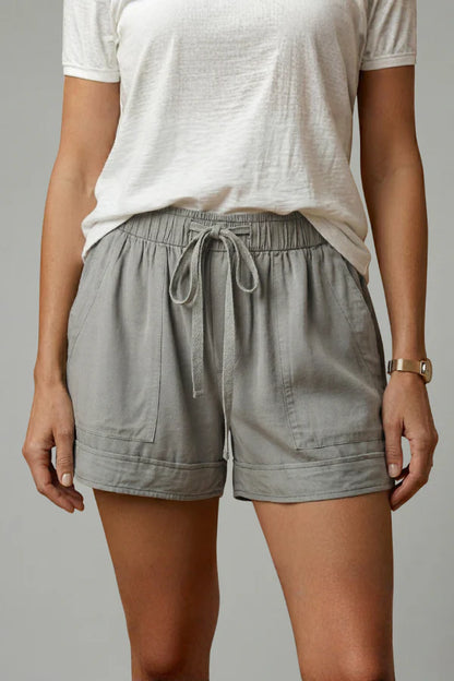 Shorts respirants pour femmes - poches plissées, jambe large, mélange coton, style à enfiler, décontracté