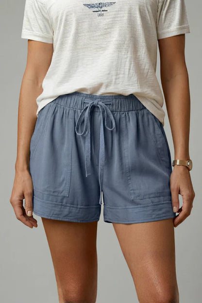 Shorts respirants pour femmes - poches plissées, jambe large, mélange coton, style à enfiler, décontracté