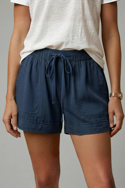 Shorts respirants pour femmes - poches plissées, jambe large, mélange coton, style à enfiler, décontracté