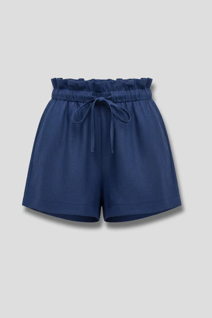 Leichte Damen-Shorts – hohe Taille mit Schnürung, weiter lockerer Schnitt, Baumwolle, vielseitige Freizeitkleidung