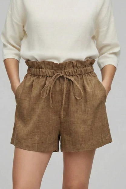 Leichte Damen-Shorts – hohe Taille mit Schnürung, weiter lockerer Schnitt, Baumwolle, vielseitige Freizeitkleidung