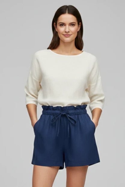 Leichte Damen-Shorts – hohe Taille mit Schnürung, weiter lockerer Schnitt, Baumwolle, vielseitige Freizeitkleidung
